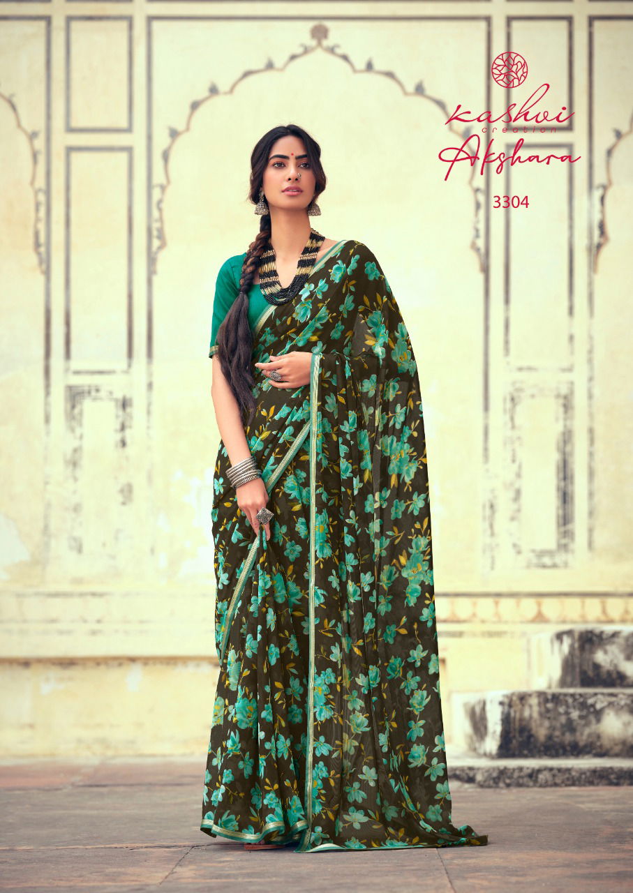 Kashvi Akshara Latest Fancy Designer Silk Casual Wear Chiffon Printed Saree Collection